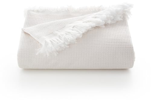 GAMUSI Colcha Multiusos Cama y Sofa. Plaid Foulard cubrecama Mantas de Sofa Suave y Transpirable algodón Nido de Abeja - 180x140 cm, Crudo