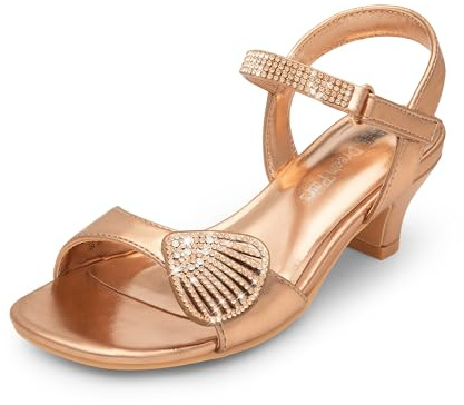 DREAM PAIRS Girls Sandals Ankle Strap Square Toe Low Heel Crysta Shell Wedding Party Flower Dress Shoes,Size 3 Big Kid,Champagne-Rhinestone,SDSD2420K