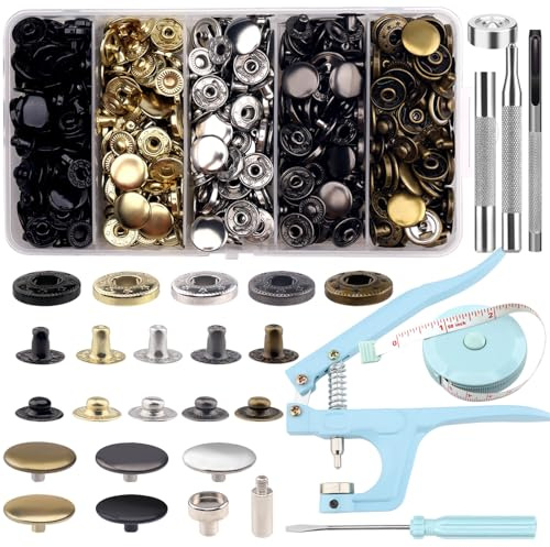 Bouton Pressant Avec Pince, 512 Kit Bouton Pressant, 5 Couleurs Boutons Pressants Avec outil de poinçonnage, outil pointu, outil concave pour la, les jeans, couture, le cuir, les vêtements