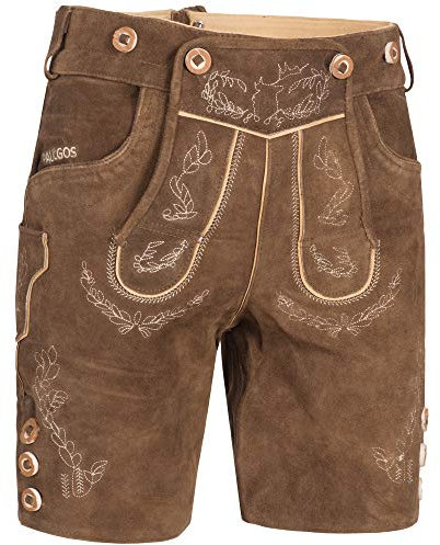 PAULGOS Herren Trachten Lederhose HK11 + Träger, Echtes Leder, Größe 50 Hellbraun