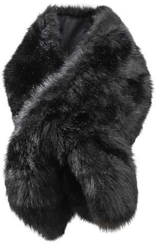 Women Ladies Faux Fur Wrap Shawl Furry Long Shrug Bridal Bridesmaids Elegant Winter Fur Coat Cape Warm Plush Scarf Wraps Soft Bolero Waistcoat for Wedding Party Evening Dress Jacket Neck Warmer
