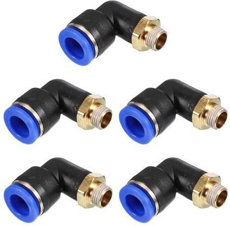 PATIKIL Raccordo a Compressione 1/8, 5Pz Maschio PT Filettato a 90 Gradi 10mm Tubo Raccordi Aria Compressa Gomito e Dritto per Raccordo Tubo Aria, Adattatore Rapido Pneumatico, Blu