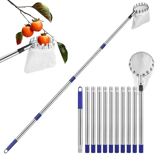 DBREAKS 4,2 m Recogedor de Frutas, Recogedor de Manzanas con Barra telescópica de Aluminio Ligero, Recogedor de Frutas con Bolsa de Almacenamiento, Fácil de Montar, Diámetro de 16cm