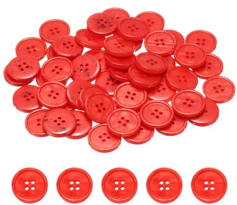 sourcing map 50pcs Sewing Button 25mm (0.98) 4 Holes Resin Round Crafting Replacement Buttons for Clothing DIY Crafts Decoration, Red