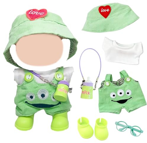 Lot de 6 vêtements de poupée compatibles avec Les poupées de 17 cm avec t-Shirt, Bavoir, Pantalon, Chapeau, Chaussures, Pendentif, Cadre pour Filles et garçons pour Les Meilleurs Cadeaux, Pas de