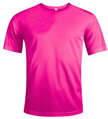 MKR Quick Drying Breathable Cooling Short Sleeve Sports T-Shirt with UPF40+ Sun UV Protection (Neon Pink, M)