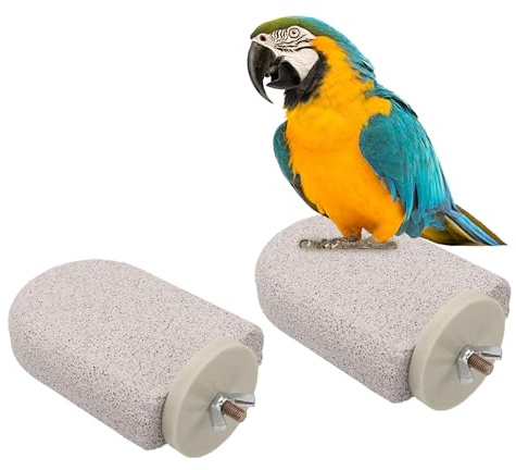 2pcs Pet Teeth Grinding Stone and Perch, Natural Bird Nail File Perch Parrot Toy for Budgie Cage, Cockatiels, Conures and Other Small Birds