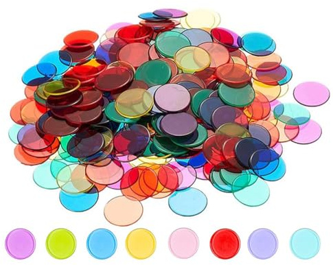 DreamAug 8-Color Bingo Counting Discs – 200pcs 3/4 Clear Plastic Chips for Board Games, Math, and Educational Fun