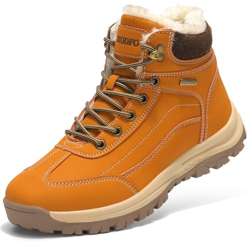 TSIODFO Winter Shoes for Men Cold Weather Snow Boots Waterproof Insulated Fur Warm Outdoor Hiking Ankle Boots Light Brown size 11