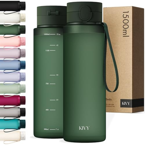 KIVY Trinkflasche 1,5 Liter - Kohlensäure geeignet & Auslaufsicher - Für Sport, Schule & Büro - Sport Trinkflasche Gym - Wasserflasche 1,5 Liter Sprudel geeignet - Spülmaschinenfest