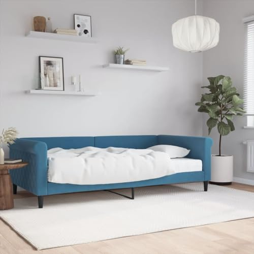 JHQHSM Letto giornaliero con materasso blu 100 x 200 cm velluto divano letto divano letto design moderno confortevole materasso in schiuma stabile legno metallo telaio