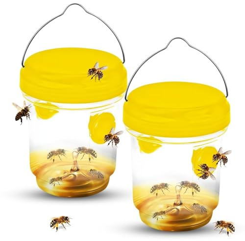 yotutun Trampa Avispas Exterior, 2 Piezas Trampa Insectos Repelente de Avispas para Colocar y Colgar de Plástico Colgar para Jardín Terraza Balcón Antiavispas para Piscina Casa (Amarillo)