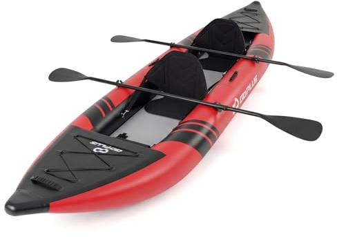 COSTWAY Kajak aufblasbar 2 Personen, aufblasbares Kanu mit Aluminiumrudern, gepolstertem Eva-Sitz, Handpumpe und Reparaturset, Schlauchboot mit Tragetasche, 230 kg Gewichtskapazität (Rot)