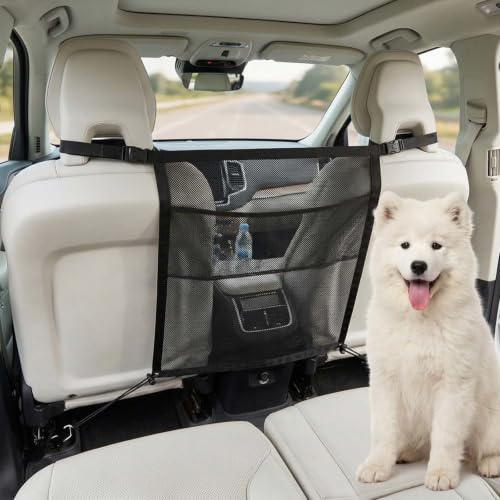 Filet Voiture pour Chien, Grille Chien Voiture, Filet Chiens Voitures 69 x 57 cm Filets Voitures avec Poche, Filets Coffre pour Petits et Moyens Chiens