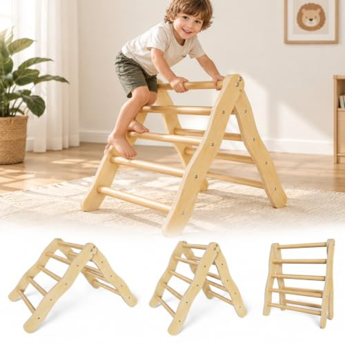 Triangulo de Escalada para Niños, Triangulo de Escalada Montessori con Ajuste de Altura en Tres Niveles, Escalada para Niños de Madera Plegable Carga De 50 Kg, Escalada Bebe para Interior
