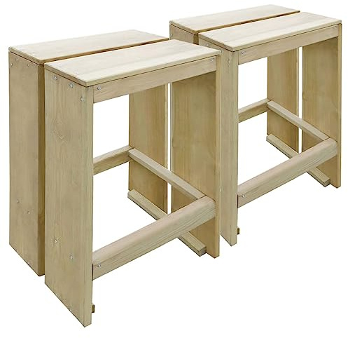 YunCangg Lot de 2 tabourets de bar de jardin en bois de pin imprégné, 40 x 30 x 80 cm, résistant aux intempéries, empilable, avec repose-pieds, pour terrasse, balcon, jardin et utilisation en