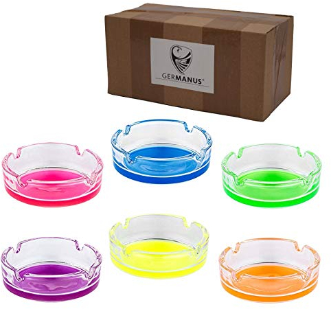 GERMANUS 6 x Aschenbecher aus Glas für Zigaretten, Bunt