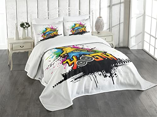 ABAKUHAUS Jugend Tagesdecke Set, Junger Mann Hip Hop Kultur, Set mit Kissenbezug luftdurchlässig, für Einzelbetten 170 x 220 cm, Multicolor