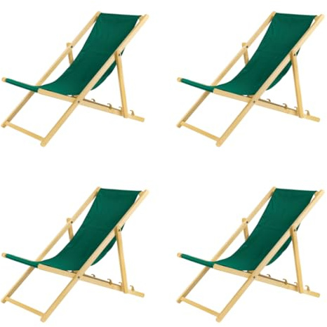 Anpassningsbar solstol av trä, hopfällbar solstol, strandstol, fällbar trästol, solstol, trädgårdsstol, solsäng (4, grön)