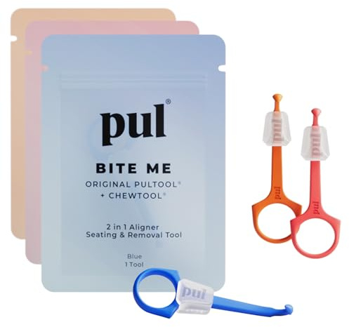 PUL 2-i-1 Clear Aligner tuggverktyg och borttagningsverktyg | Ortodontisk Chewie + borttagare kombo | hygienisk, återanvändbar, BPA-fri tandtillbehör för Invisalign | Paket med 3