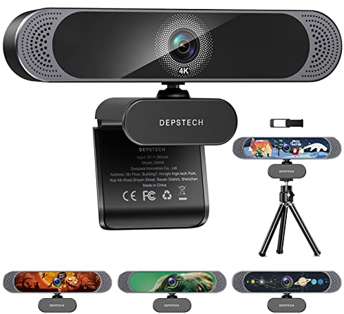 DEPSTECH 4K Webcam With Microphone, Autofocus HD Camera With Sony Sensor and Privacy Cover, Plug and Play 8MP USB for Laptop PC Mac, Streaming for Zoom, Skype, Facetime