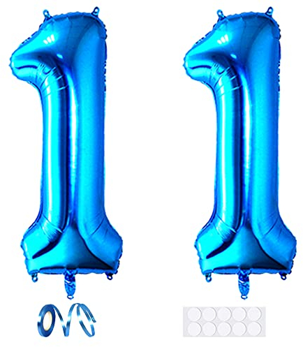 Xihuimay 40 Inch Blue Number 11 Balloons, 2 Count, Aluminium Foil, Self Sealing, Perfect for Birthday, Wedding, Graduation Parties