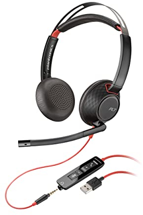 Poly Blackwire 5220 Casque stéréo, filaire, USB-A, microphone avec réduction du bruit (Plantronics) - confort tout au long de la journée - USB-A: PC/Mac ou téléphone mobile par connexion 3,5 mm