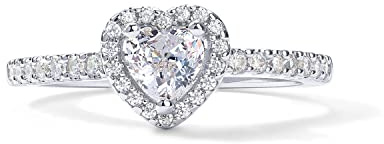 PAVOI 14K Gold Plated Heart Halo Ring for Women | Valentines Day Love Promise Rings for Her (White Gold, 8)