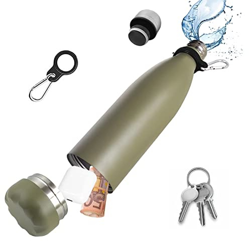 Diversion säker vattenflaska rostfritt stål burk med dolt fack för värdesaker, läckagesäker isolerad flaska för varma och kalla drycker, armégrön, 730 ml