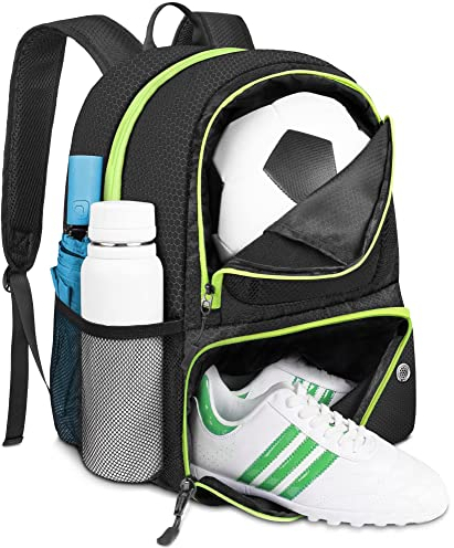 YOREPEK Fußball Tasche, Fussball Rucksack mit Schuhfach und Ballfach, Leicht Sportrucksack Herren Damen Basketball Rucksack Wasserfest Sportausrüstungstasche für Basketball Volleyball Fußball, Schwarz