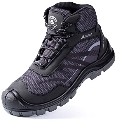 TAERDUN Steel Toe Boots for Men Work Safety Shoes Non-slip Breathable Comfort Lightweight, Industrial & Construction Shoes, Indestructible Welding Boots, Dark Grey, 12
