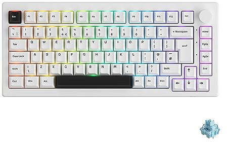 Akko 5075B Plus Mechanische Gaming Tastatur, Britisches Layout, 84 Keys Gasket Keyboard mit Programmierbare Drehknopf, Swappable Taktile Switch, Cherry PBT Keycap (Black on White)