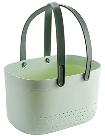 Cesto Caddy Doccia Portatile Con Manico, Grande Capacità Cestino per Bagno Con Fori Di Ventilazione, Cestino portaoggetti in plastica per bagno e doccia, Contenitore salvaspazio per creme(Verde)