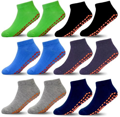 ARERWA Antirutschsocken Kinder Trampolin Socken 6 Paar Stoppersocken Kinder Yoga Socken für 6-9 Jahre Jungen Mädchen