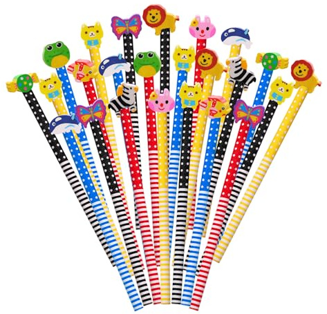 24 matite con tappo per cancellare, matite per bambini, matite con gomma, gomme per animali, gomme per bambini, regali di addio per studenti, regali per feste scolastiche
