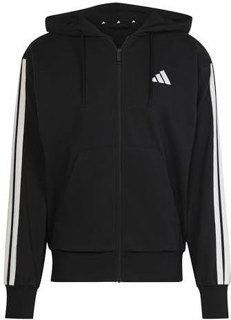 adidas Uomo Essential Three Stripes French Terry Fullzip Hoodie, Black/White, L