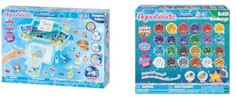 Aquabeads Mon grand atelier de création, Plastique, Multicolore, S & La recharge perles éclats - Loisirs créatifs - 31995