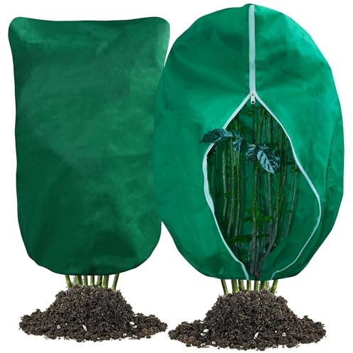 Huiguli 2 Stück Winterschutz für Pflanzen, 80 x 120 cm Wiederverwendbar Pflanzenschutz, Reißfest Winter Frostschutz Kübelpflanzensack mit Reißverschluss und Kordelzug für Topf- und Kleinpflanzen, Grün