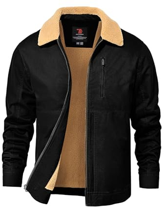 TBMPOY Men's Winter Jacket Thick Sherpa Fleece Lined Cotton Full Zip Warm Cargo Zipper Pockets Trucker Work Thermal Black XL