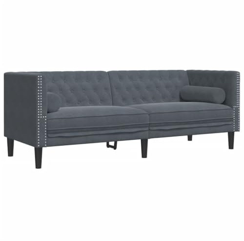 vidaXL Sofá Chesterfield 3 plazas con Cojines Terciopelo Gris Oscuro