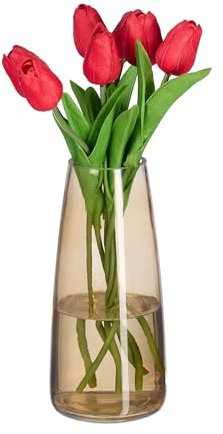 Relaxdays Vase, Glasvase für Blumen, Tischvase aus Glas, hohe Blumenvase, Dekovase, Maße H x D: 21,5 x 10 cm, braun