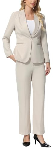 Women's Suits 2 Piece Business Blazer Pant Set Professional Outfits Apricot