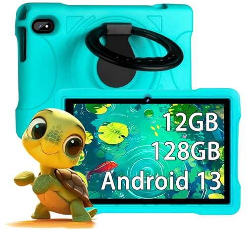 fezawio Tableta Android 13, Tableta de 10 Pulgadas, 12GB RAM 128GB ROM (TF 512GB), Octavo núcleo, Control Parental, WiFi 5G, Doble cámara, Baja EVA, Verde