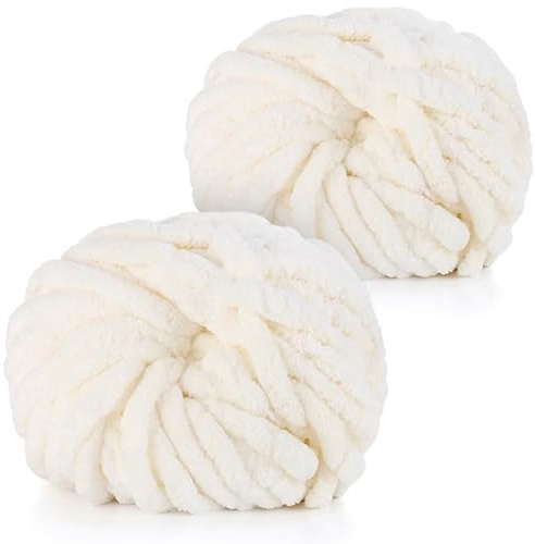 Coopay Dicke Wolle zum Häkeln und Handstricken, 2x240g Weiches Armstrickwolle, Soft Chunky Wolle für Decken, Kissen und Haustier-Nest - Milchig Weiß
