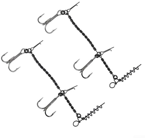 Angelhaken aus Edelstahl, mit Widerhaken und Korkenzieher-Design, 10 Stück, Hecht, Stinger-Haken für sicheres Fangen von Fischen (2 Stück)