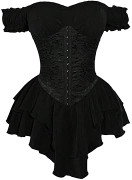 WDIRARA Women's Off Shoulder Layered Ruffle Corset Dress Gothic Short Sleeve Bustier Mini Dresses Black Medium