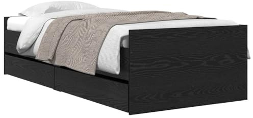 vidaXL Estructura de Cama con cajón Roble Negro 90 x 190 cm, Elegante Marco de Cama de Madera rústica, Pino sólido, con Almacenamiento, fácil de Montar, para un Dormitorio Chic y Funcional