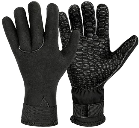 Riisoyu 3 mm Guanti da Muta Termica, Guanti da immersione in Neoprene con cinturino da polso regolabile Guanti in Neoprene Elastico per uomo e donna per Immersioni, Kayak, Surf, Inverno, Canoa, M