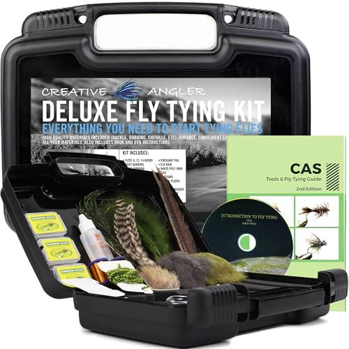 CREATIVE ANGLER Deluxe Fliegenbinden-Set – komplettes Werkzeug-Set, ideal für Anfänger und Profis, inklusive Federn, Schraubstock, Spule, Drehwerkzeug