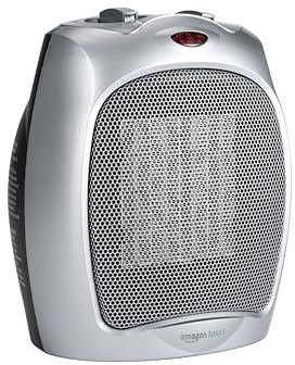 Amazon Basics Ceramic Space Heater, Portable Indoor Heating Solution, With Overheat and Tip-Over Protection, Thermostat, Non-Oscillating, 1500W, Fast Heating, 7.52D x 6.34W x 9.45H, Silver